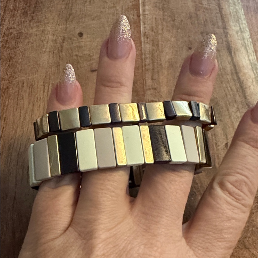 Chic Gold and Black Tile Bracelet Set